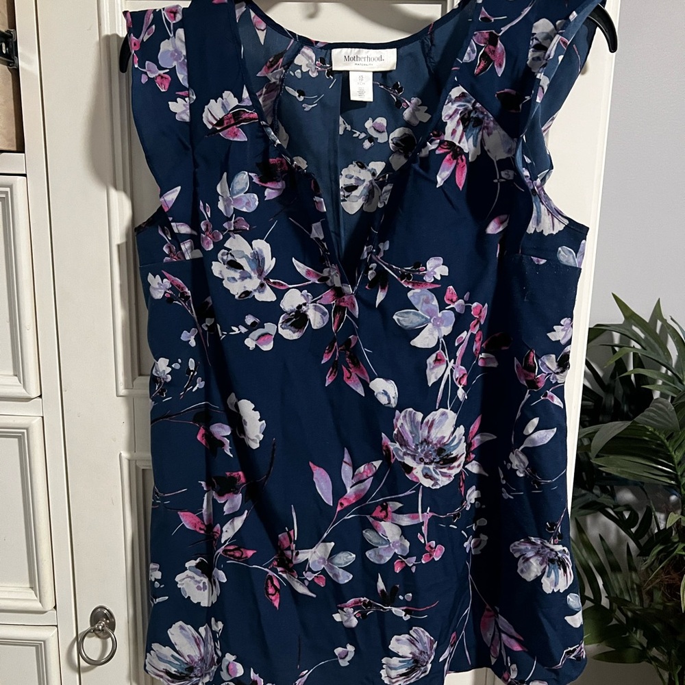 Motherhood Maternity Navy Floral Blouse